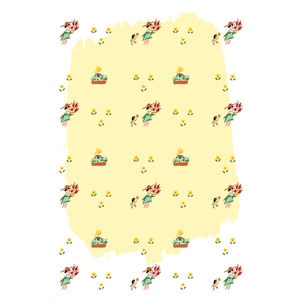 mother & daughter illustrated pattern yellow jolly edition