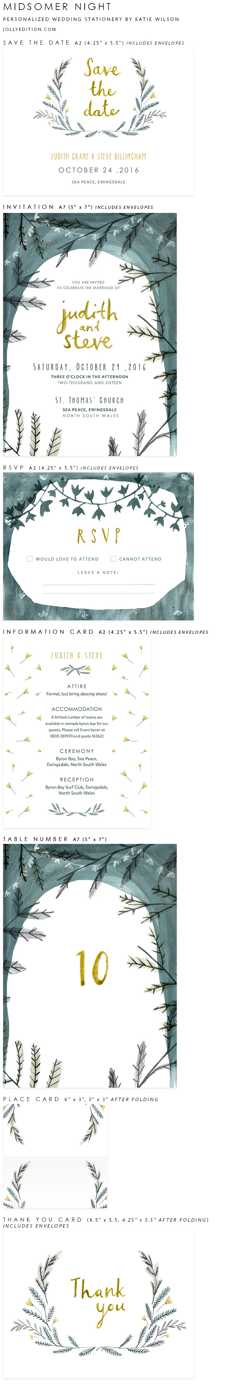 Midsomer Night Personalized Wedding Stationery by Katie Wilson of Jolly Edition