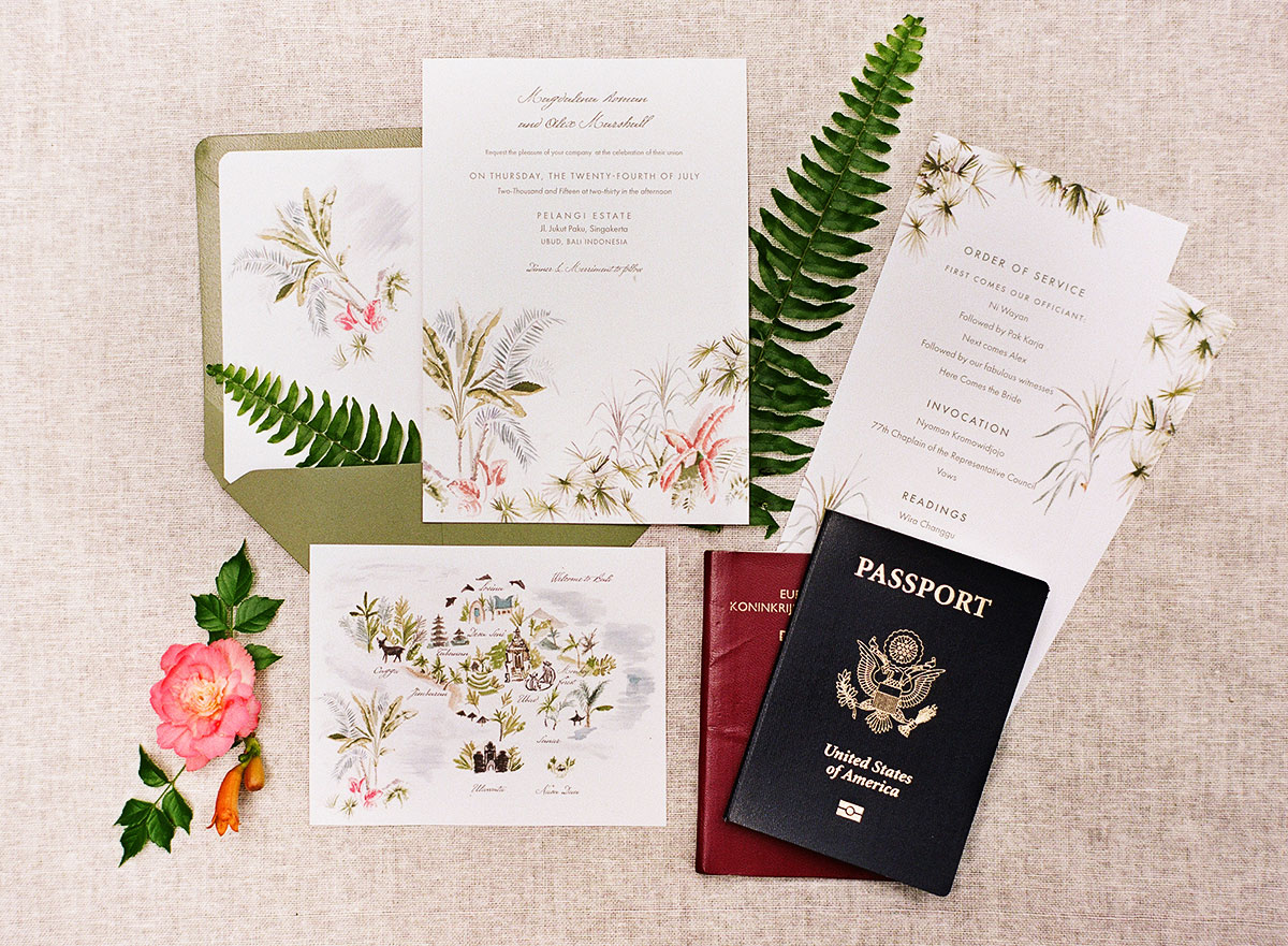 Jolly Edition Bali wedding stationery illustrated by Laura Shema photographed by Audra Wrisley