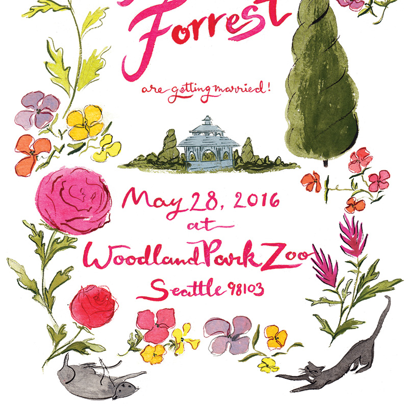 fun garden party wedding invitation illustrated by Laura Shema for Jolly Edition