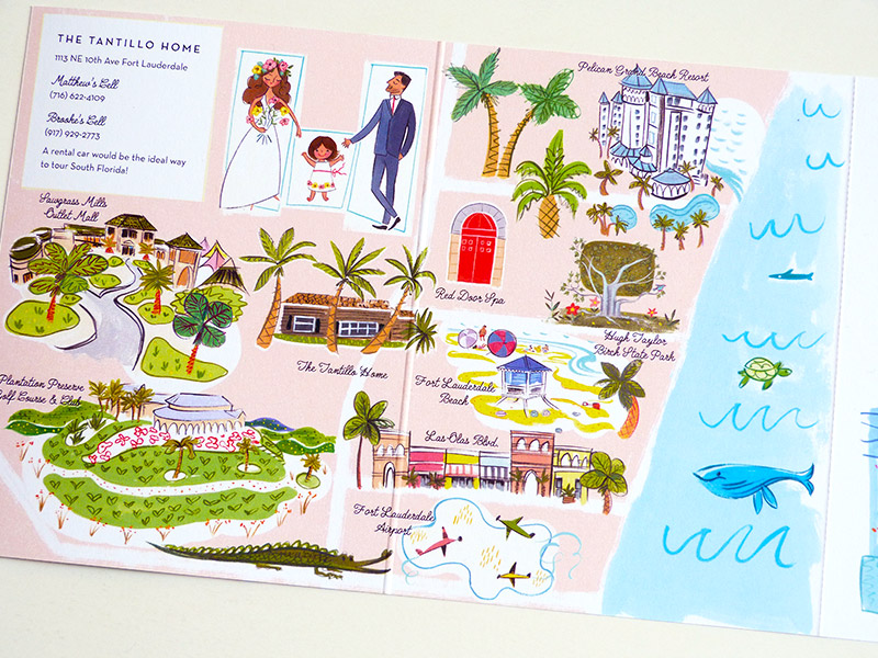 Florida Map pull out  wedding invitation illustrated by Laura Shema for Jolly Edition.