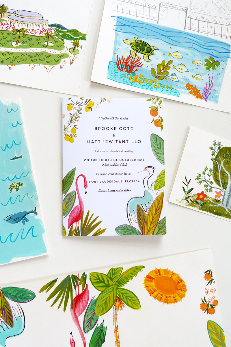 Florida Map pull out  wedding invitation illustrated by Laura Shema for Jolly Edition.