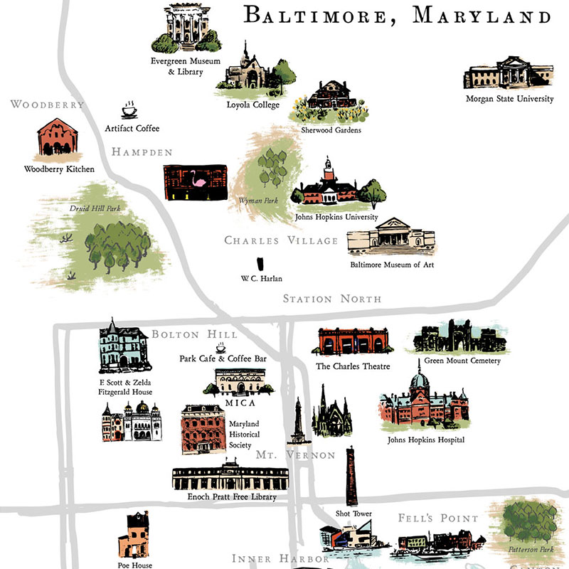 Blog Post September 2016 Baltimore, Maryland map by Laura Shema for Jolly Edition.