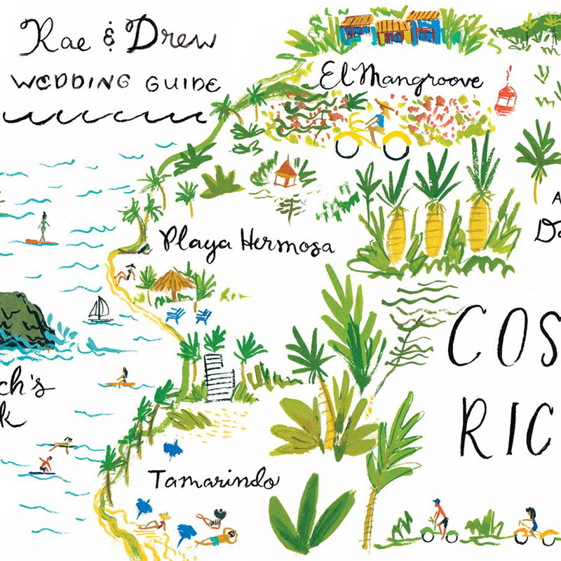 Blog Post September 2016 Coasta Rican wedding invitation and map by Laura Shema for Jolly Edition.