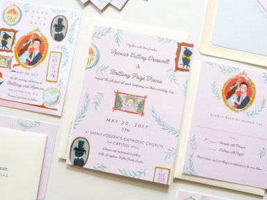 Brittany & Spencer illustrated pastel wes anderson inspired wedding stationery