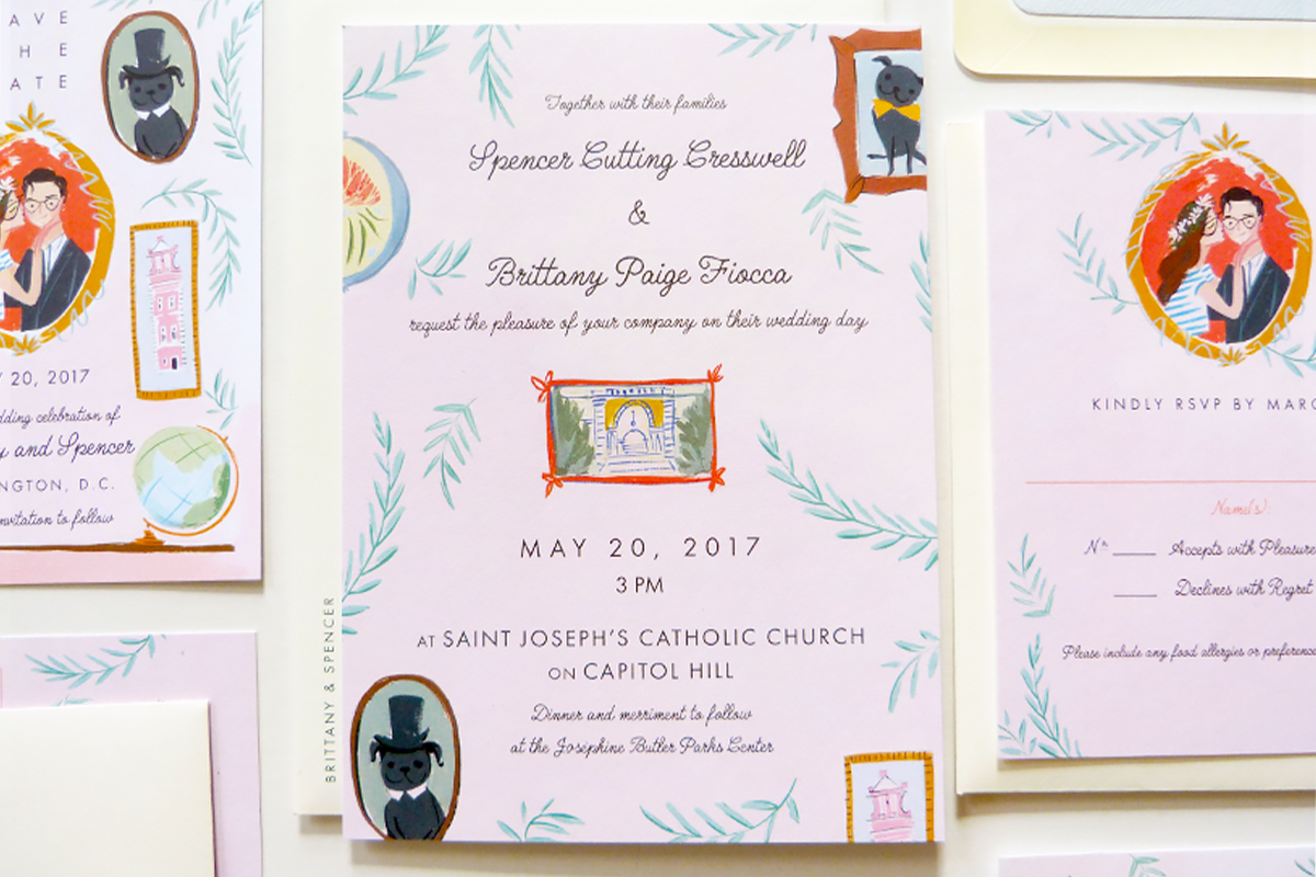 Brittany & Spencer illustrated pastel wes anderson inspired wedding stationery