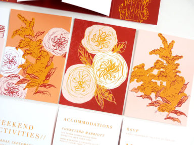 Sophee custom screen printed invitations, New York wedding, bold colors