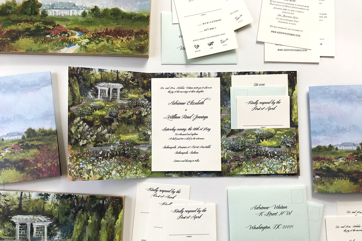 Jolly Edition Blog Post February 2018  Monet inspired folder invitation custom wedding stationery, invite, rsvp, and details card