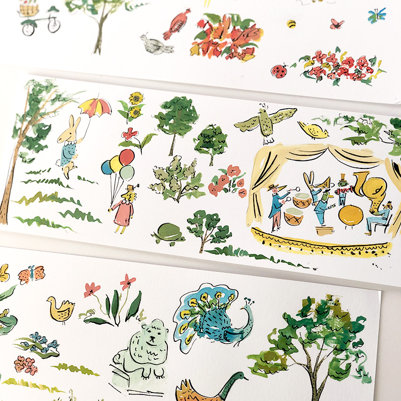 bemelmans inspired illustrations for central park cconservatory womens committee fundraiser invitations