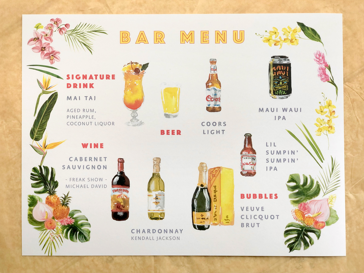 jolly edition custom illustrated Hawaiian drinks menu