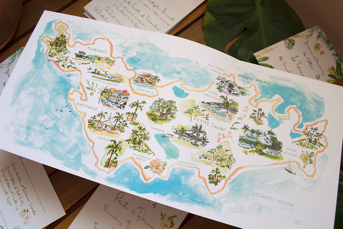 Special tri-fold format illustrated map of St. Barths by jolly edition