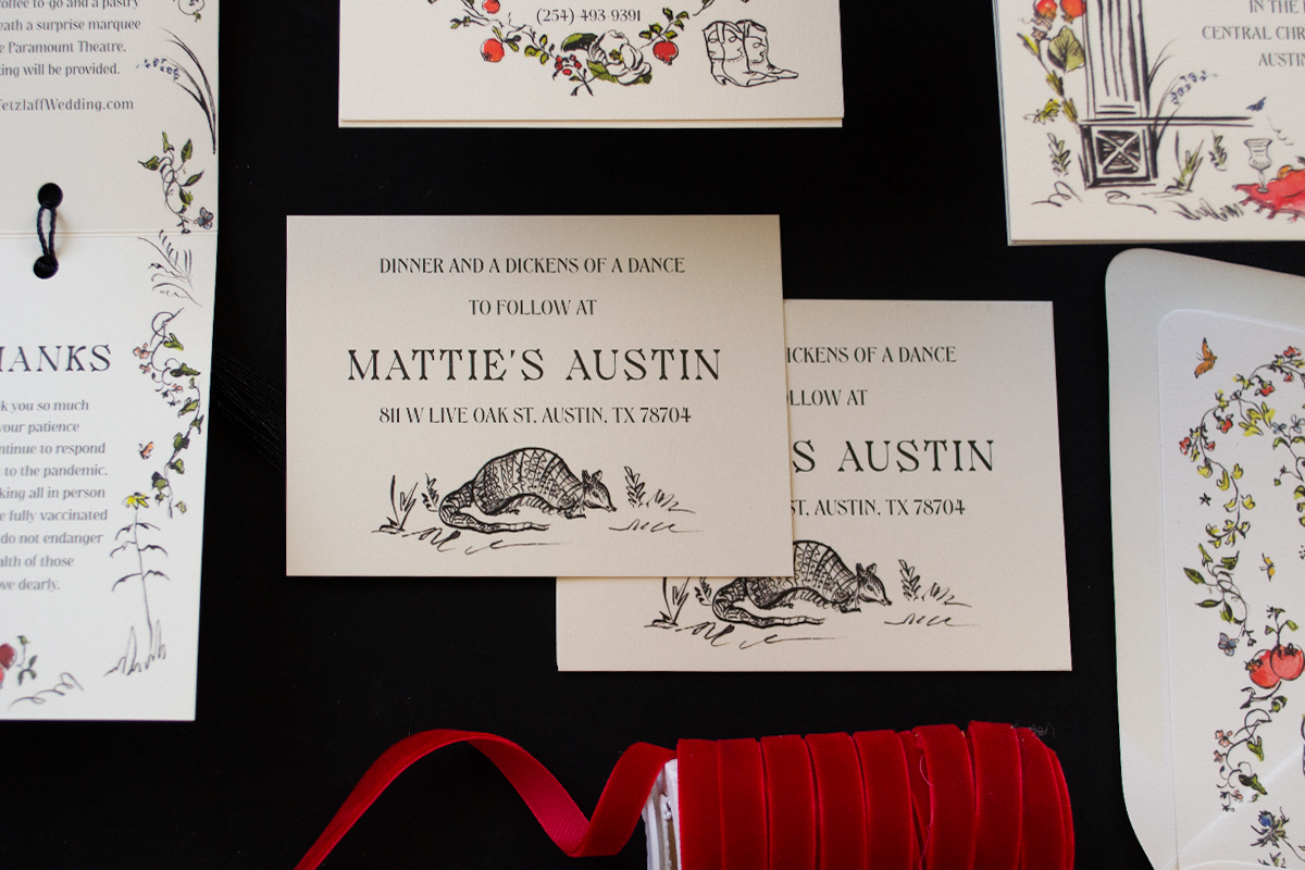 Texas wedding stationery A follow up reception dinner card featuring a sweet Texan armadillo. by jolly edition