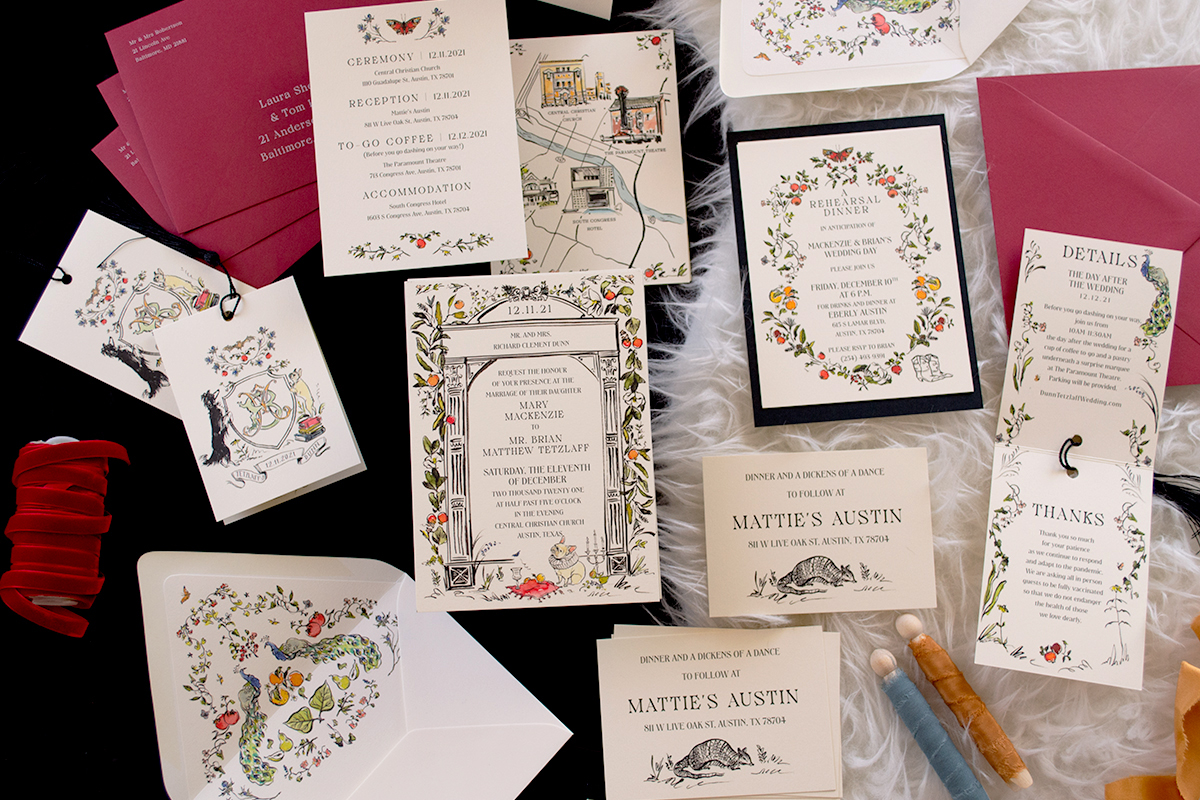 dark academia texas wedding invitation set by jolly edition